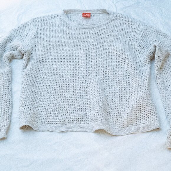 Cream, vintage, open waffle knit sweater - Picture 2 of 5